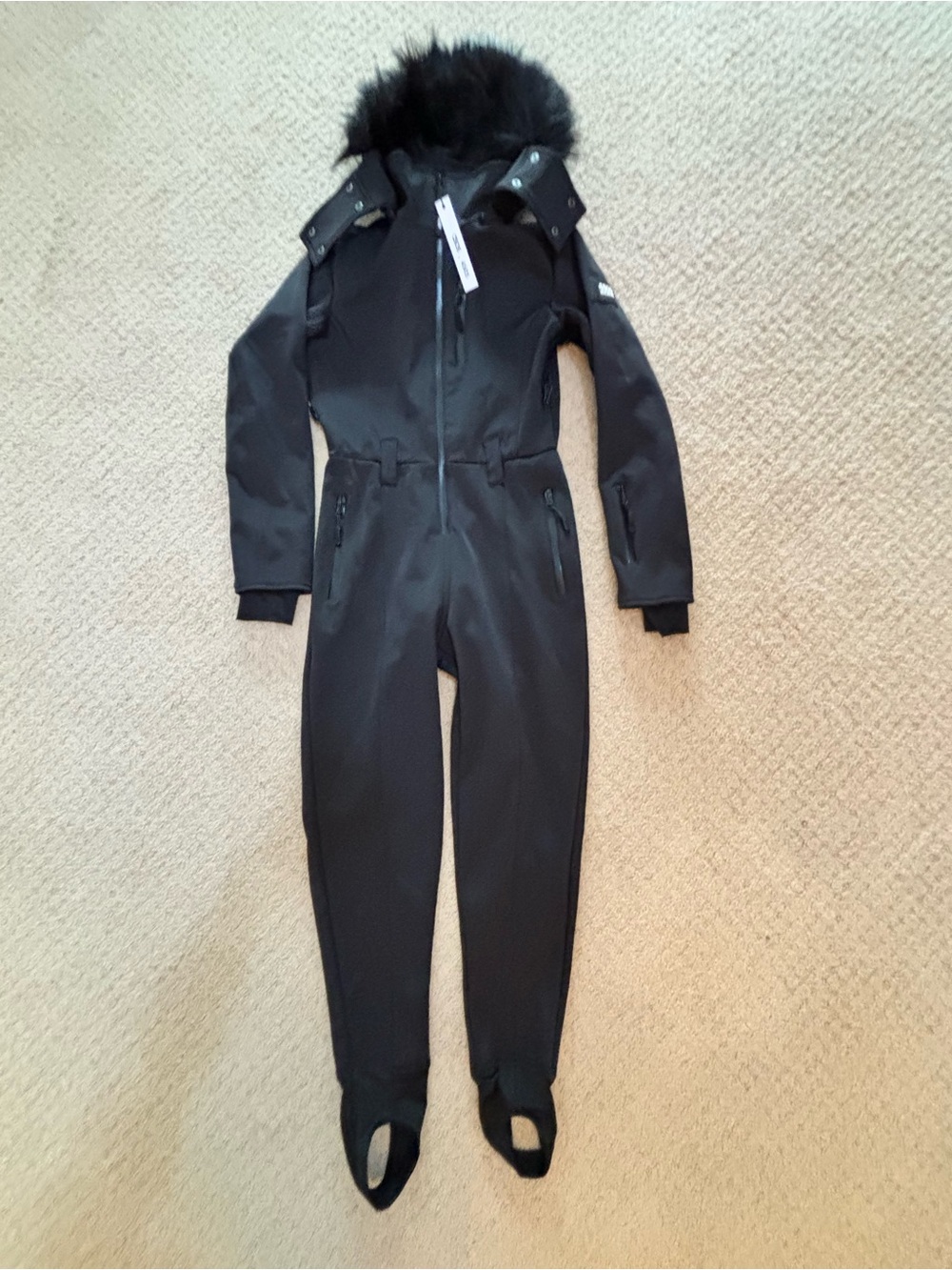 ASOS 4505 Ski Soft Shell All-in-One Suit Womens Black Size 2 Faux Fur Hood